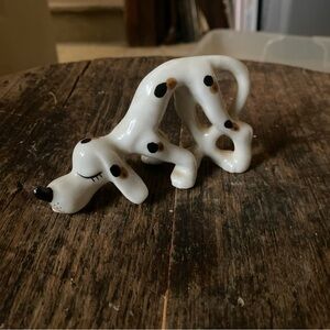Antique Ceramic Dog Figurine - White with Black